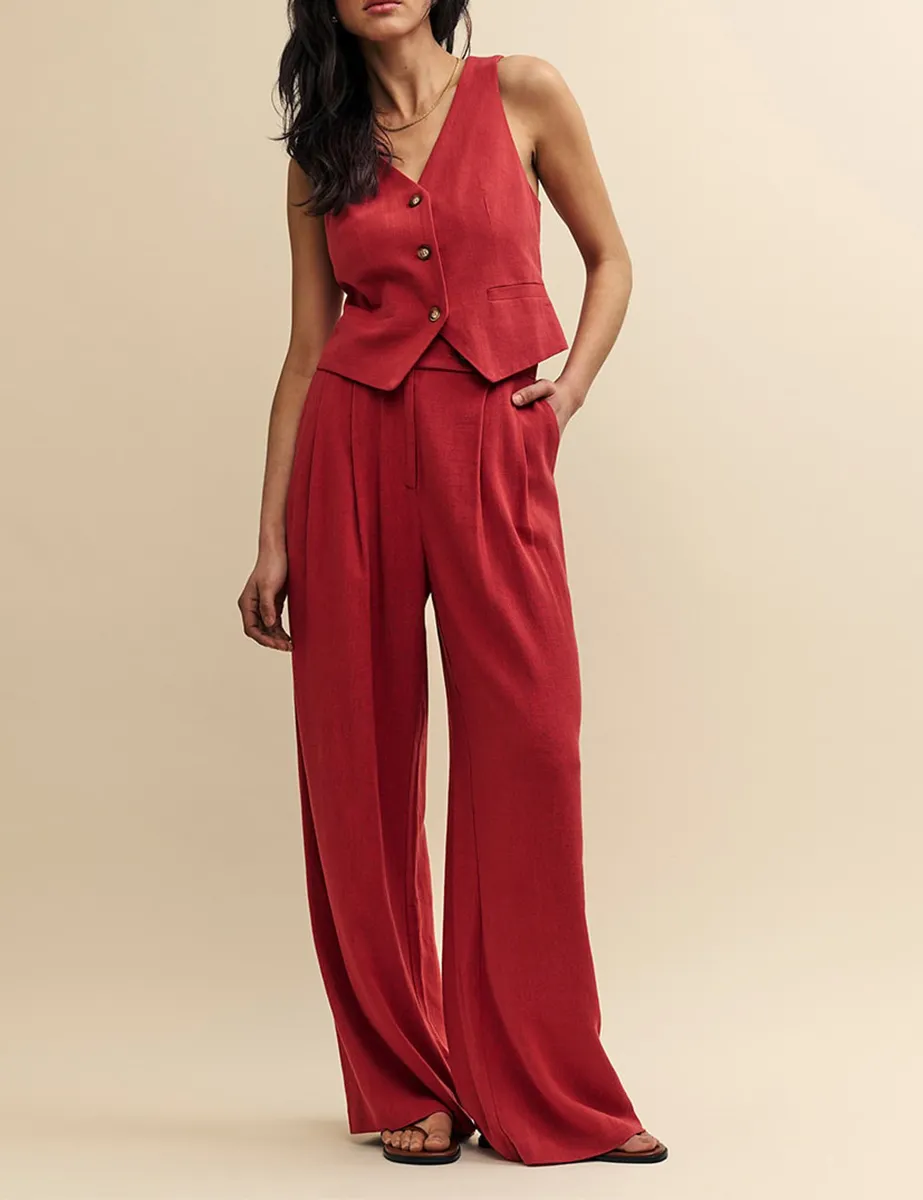 Linen Blend Relaxed Tailored Trousers