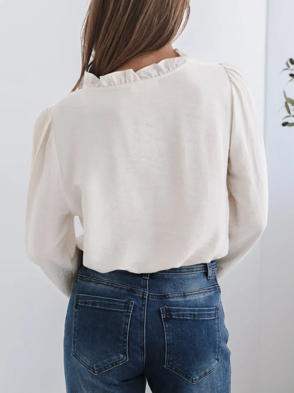Long Sleeve Casual Style Cream Blouse
