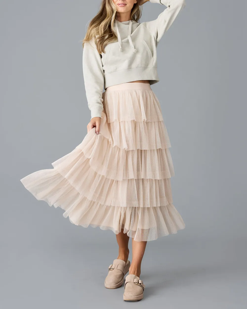 Light Pink Tiered Tulle Maxi Skirt