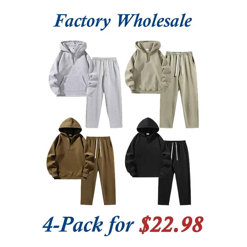 🔥Last Day Promotion 89% OFF🔥Men's Plain Drop Shoulder Sweatsuit Set - Half Zip Hoodie & Drawstring Sweatpants With Pockets
