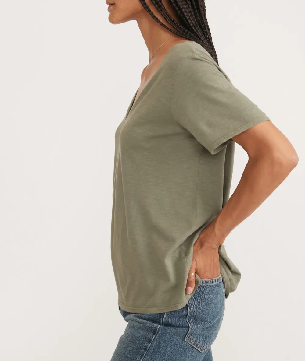 V - Neck Relaxed Fit Linen Blend Tee