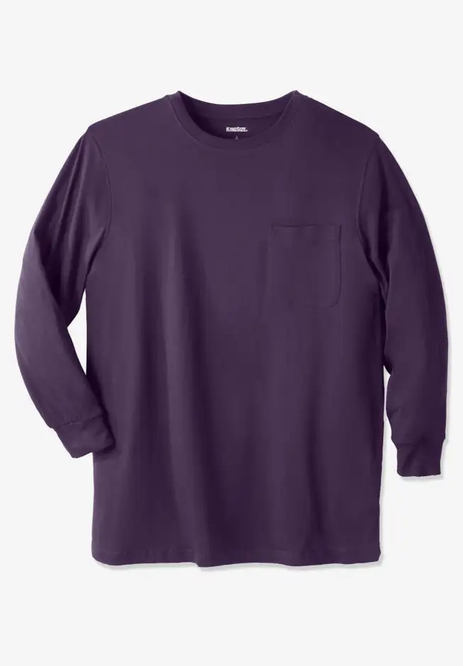 Shrink-Less™ Lightweight Long-Sleeve Crewneck Pocket T-Shirt