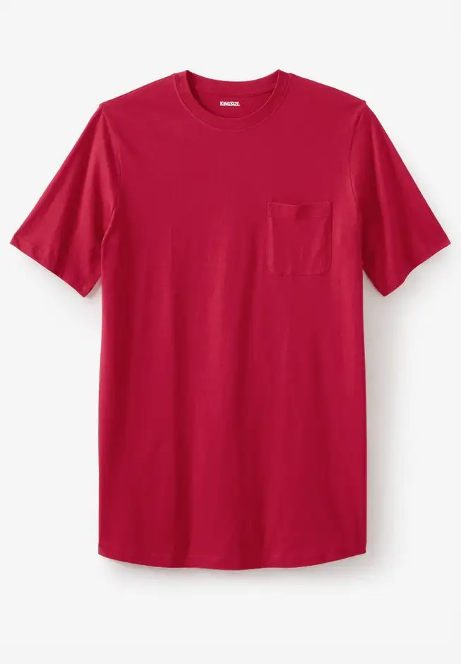 Shrink-Less Lightweight Longer-Length Crewneck Pocket T-Shirt