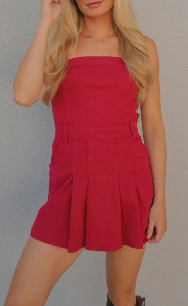 Red Strapless Pleated Mini Dress