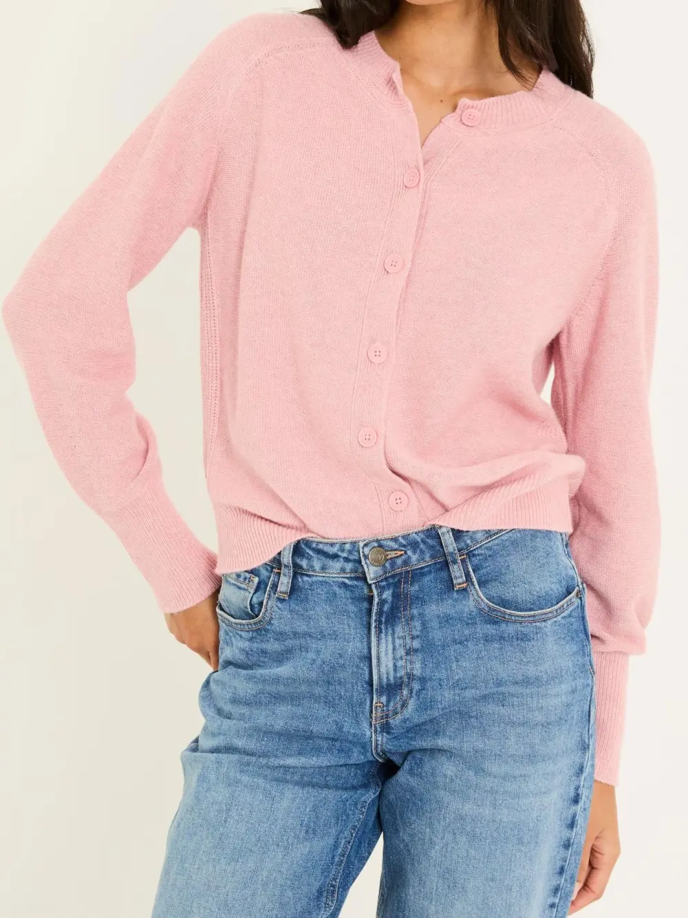 Mid Pink Knitted Button Front Cardigan