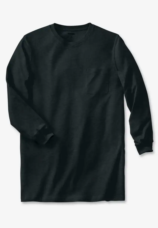 Shrink-Less Lightweight Longer-Length Long-Sleeve Crewneck Pocket Tee