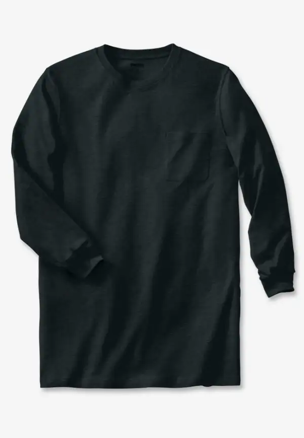 Shrink-Less Lightweight Longer-Length Long-Sleeve Crewneck Pocket Tee