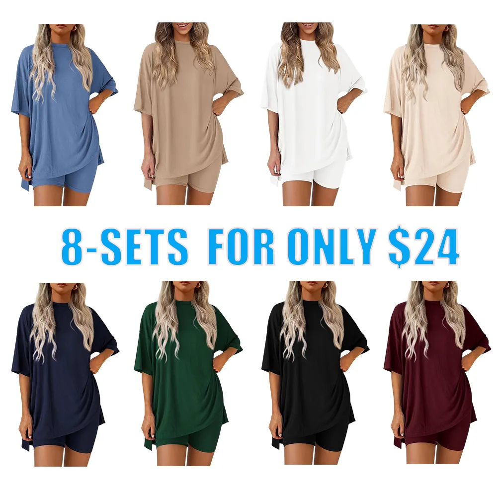 Women's Two Piece Lounge Set 2025 Summer Casual Oversized Shirts