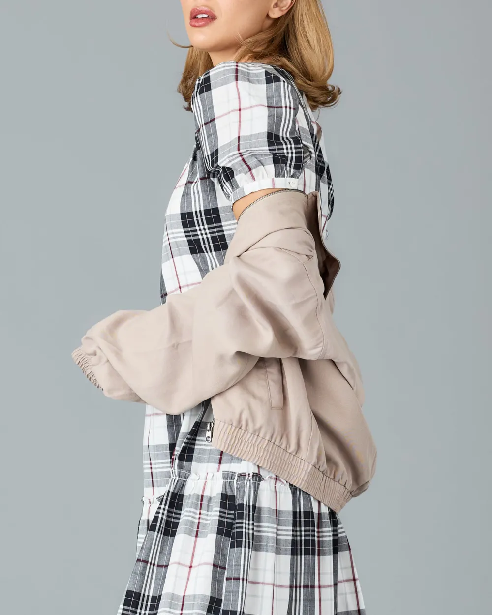 Black And White Plaid Midi Dress