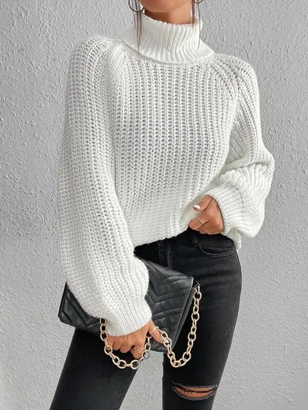 💥HOT SALE📢 Long Sleeves Loose Solid Color Split-Side High Neck Pullovers Sweater
