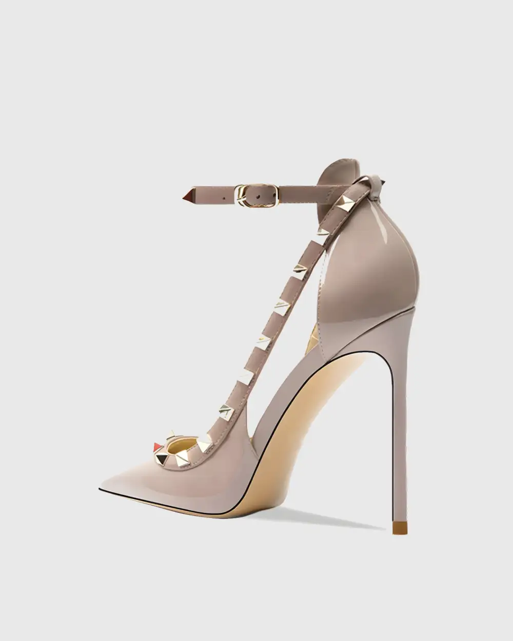 Rivet Embellished Strap Cutout Pumps in Pink