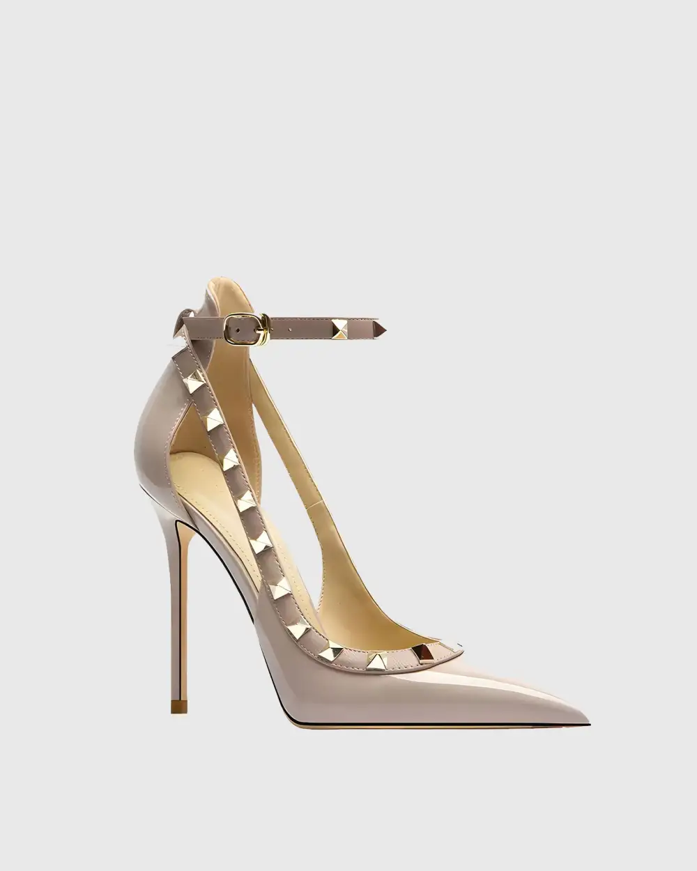 Rivet Embellished Strap Cutout Pumps in Pink