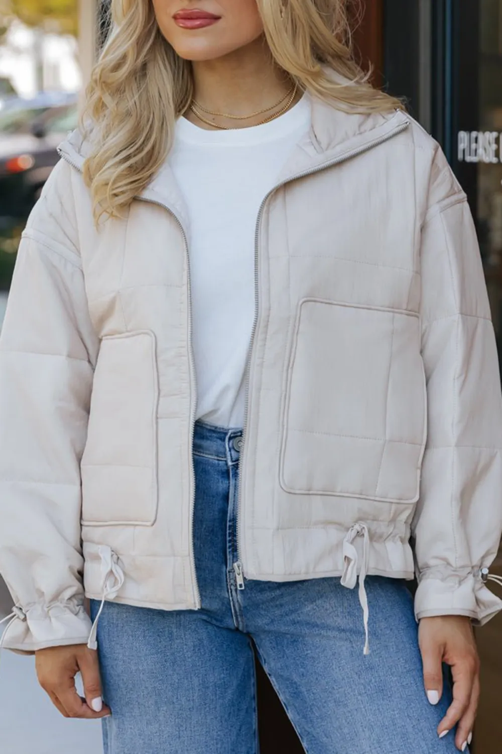 Beige Simple Down Jacket