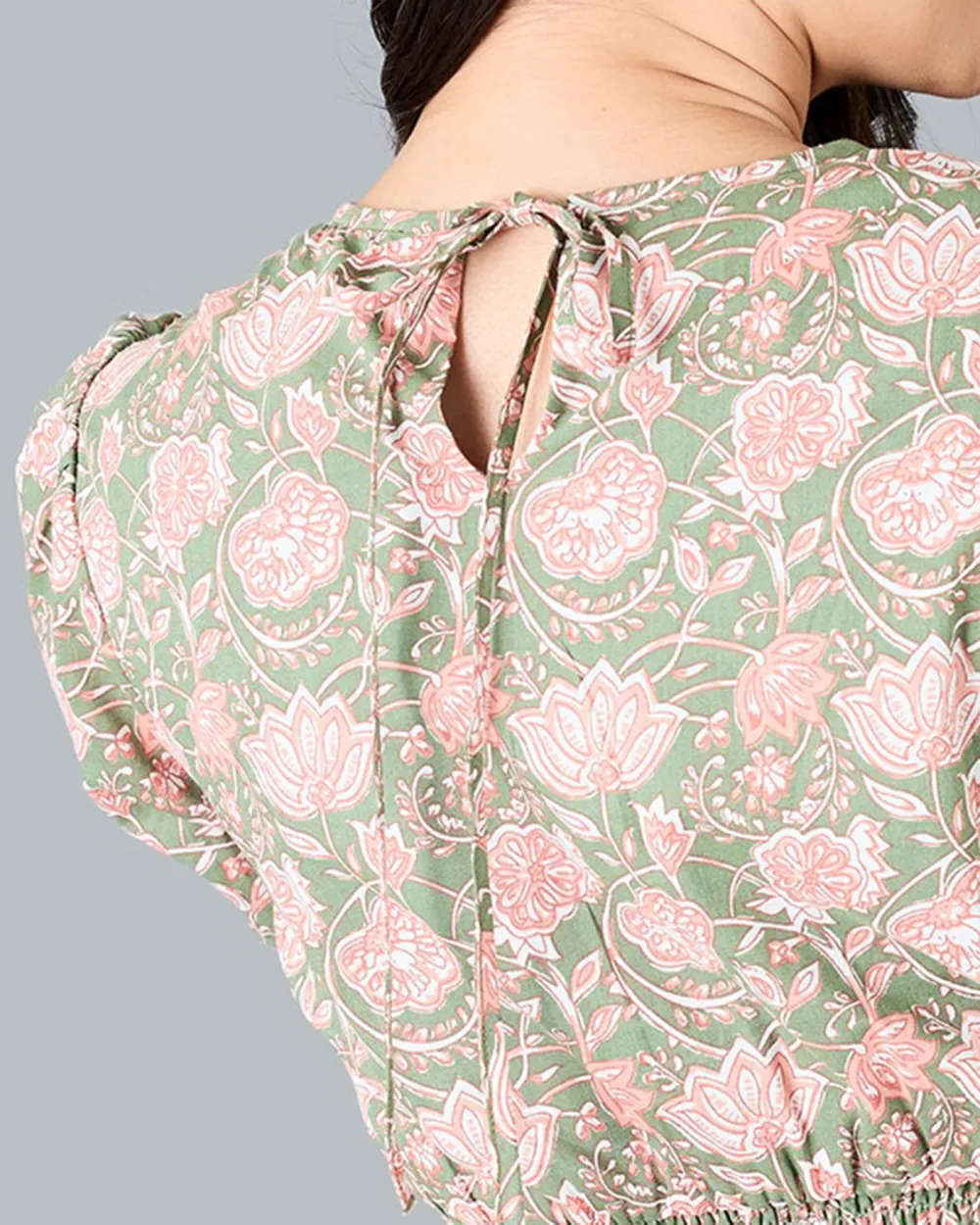 Green Pink Floral Print Midi Dress