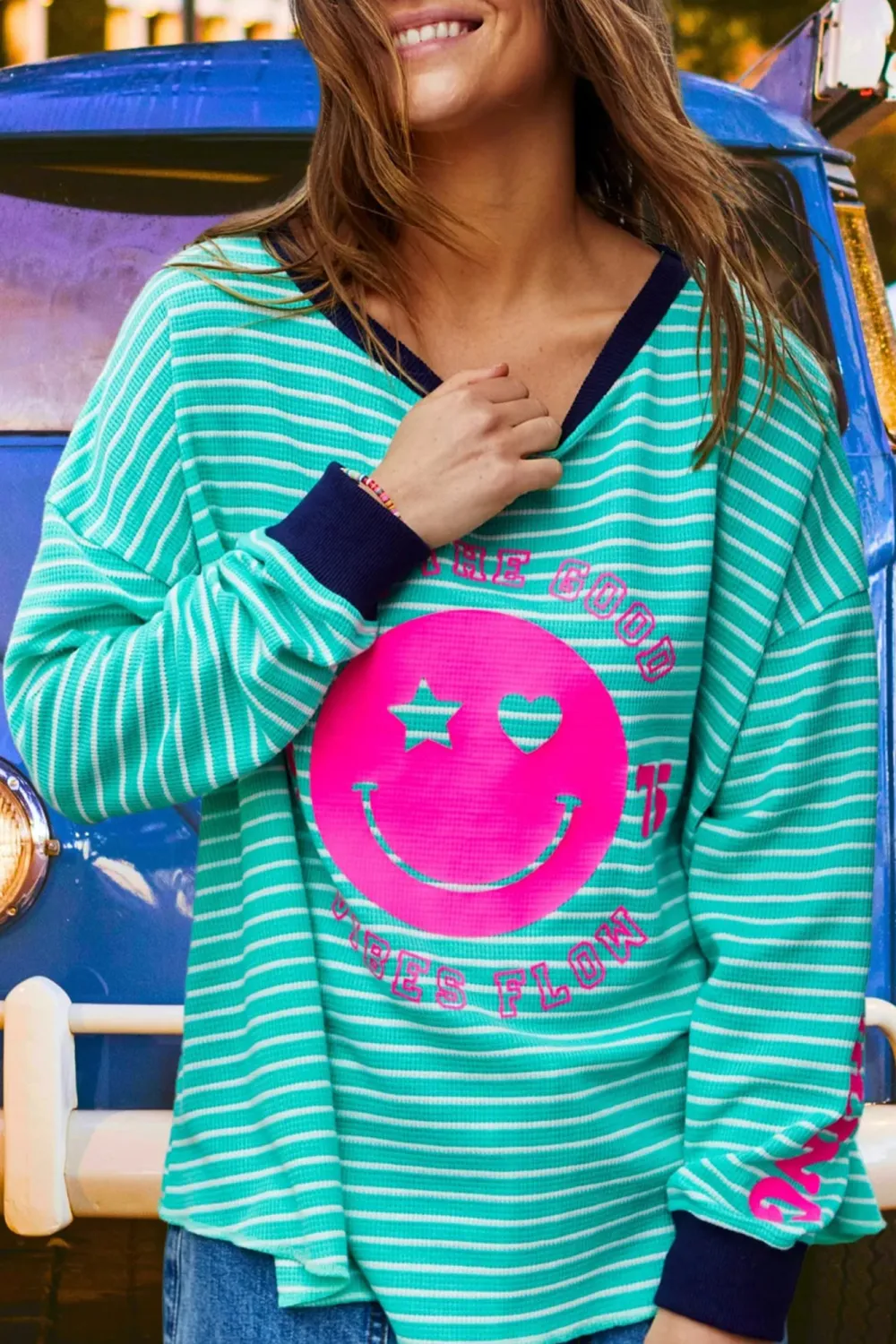 Green And White Classic Striped Long-Sleeved Tees