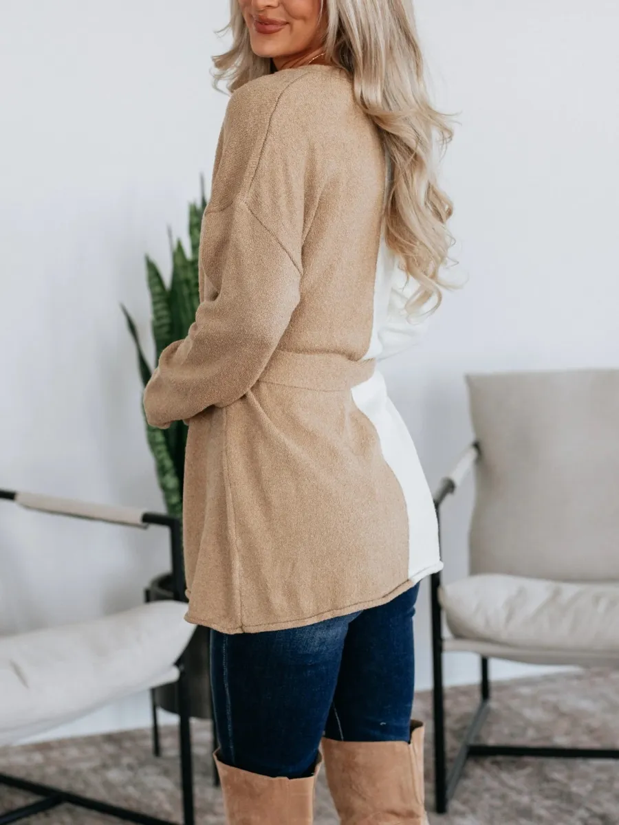 Two-Tone Belted Cardigan