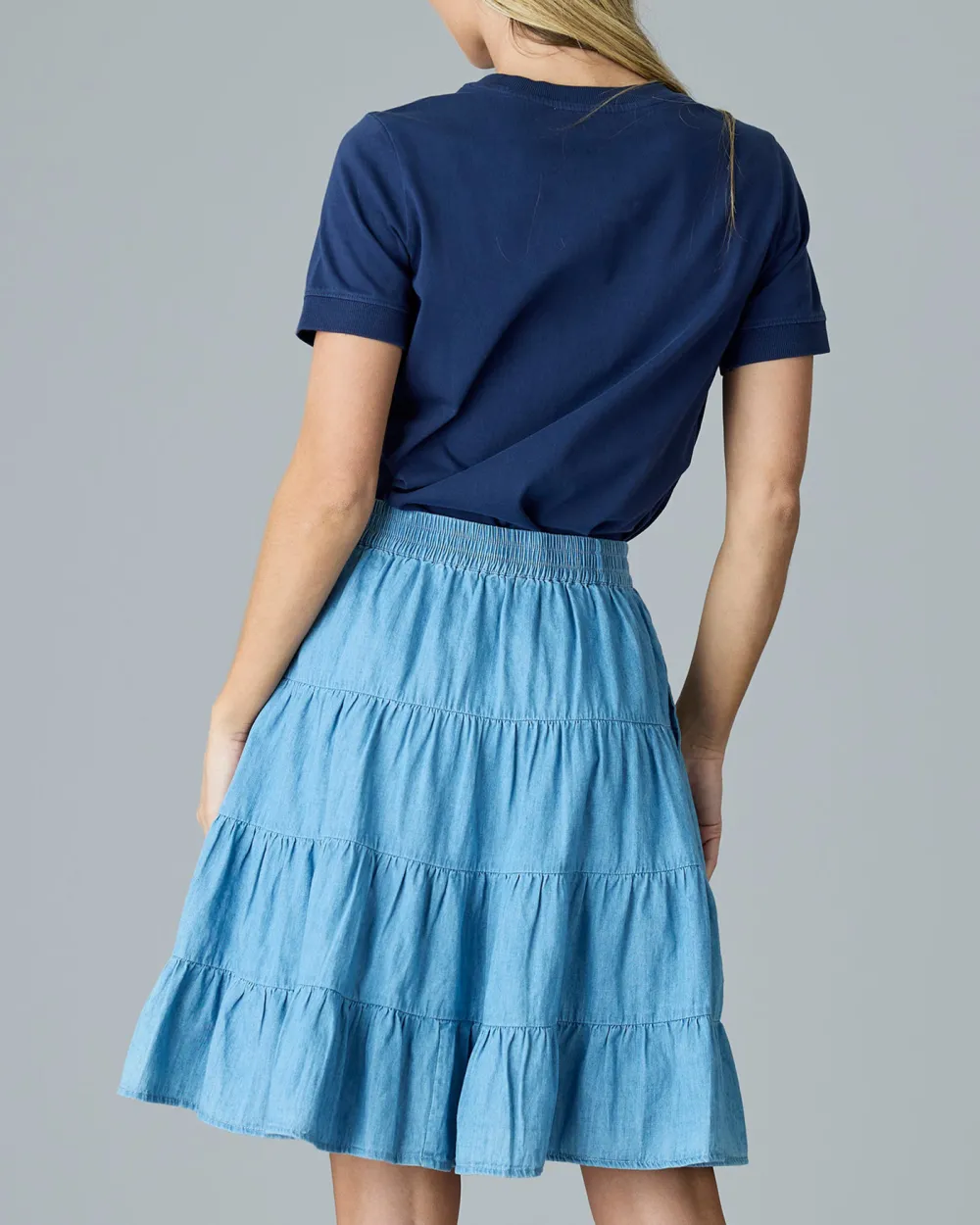 Light Blue Tiered Midi Skirt