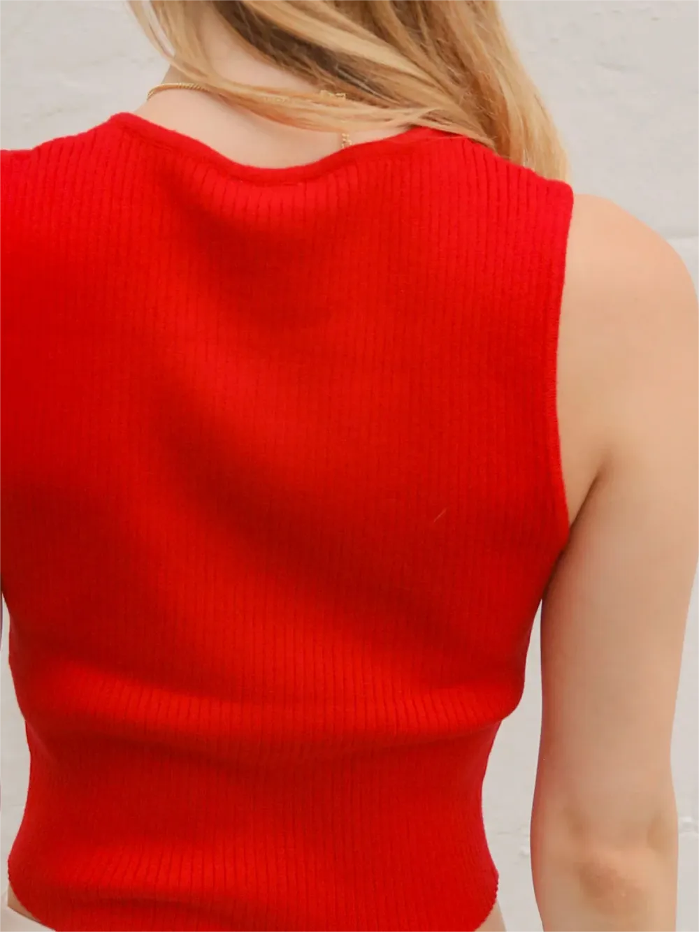 Red Sleeveless Lace Up Cropped Knit Top