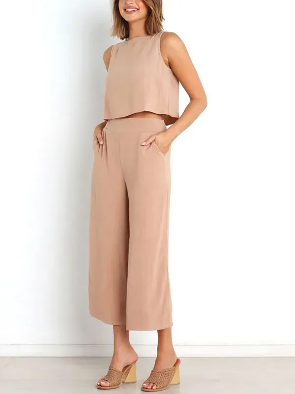 simple and comfortable sleeveless women's two-piece sets