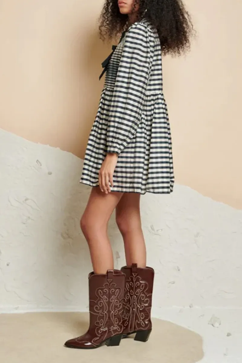 Stripe Bow Accent Tie Mini Dresses