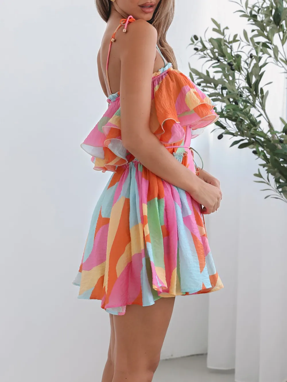 Multi Print Square Neckline Dress