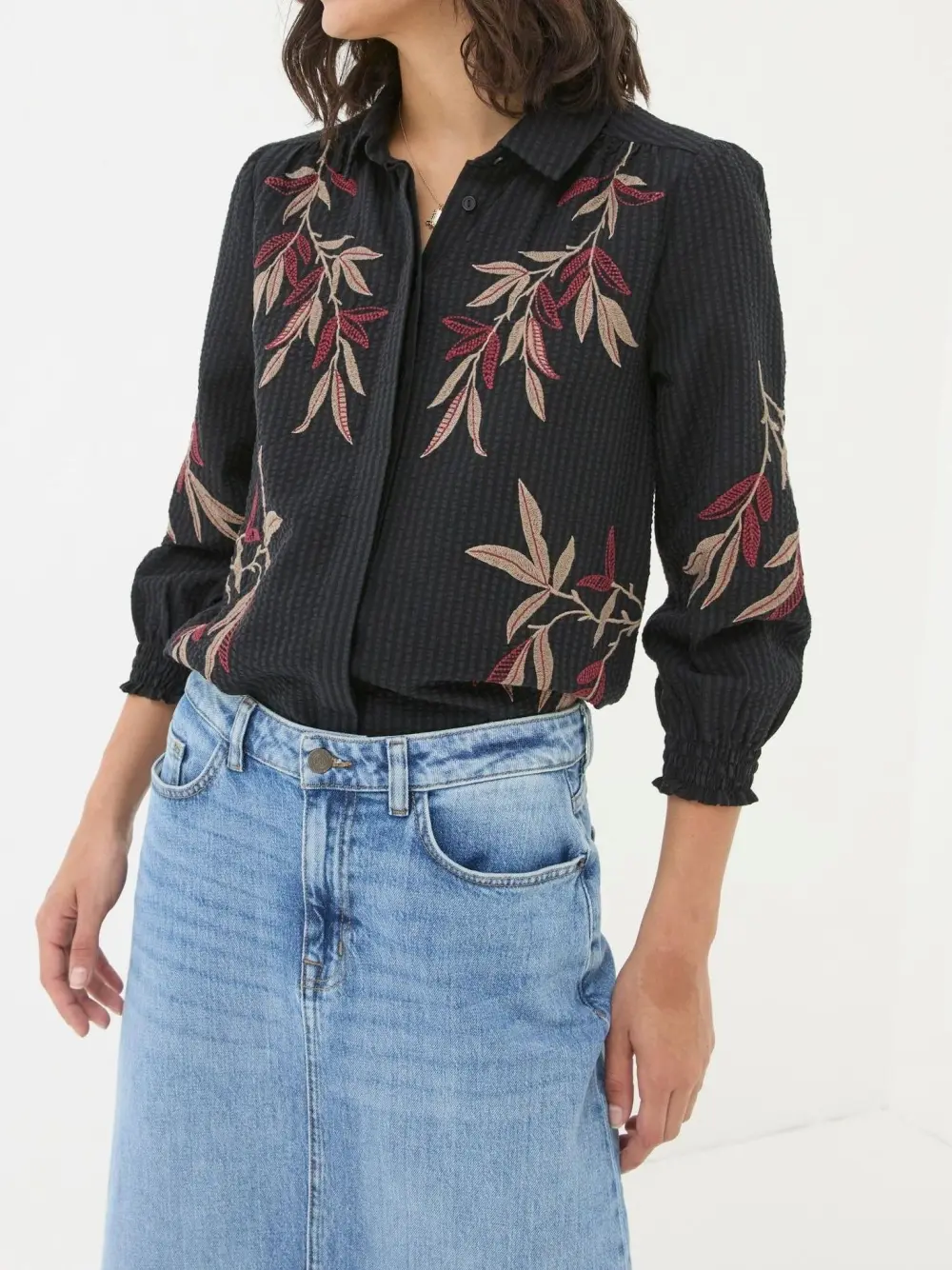 Black Plants Printed Button Shirt