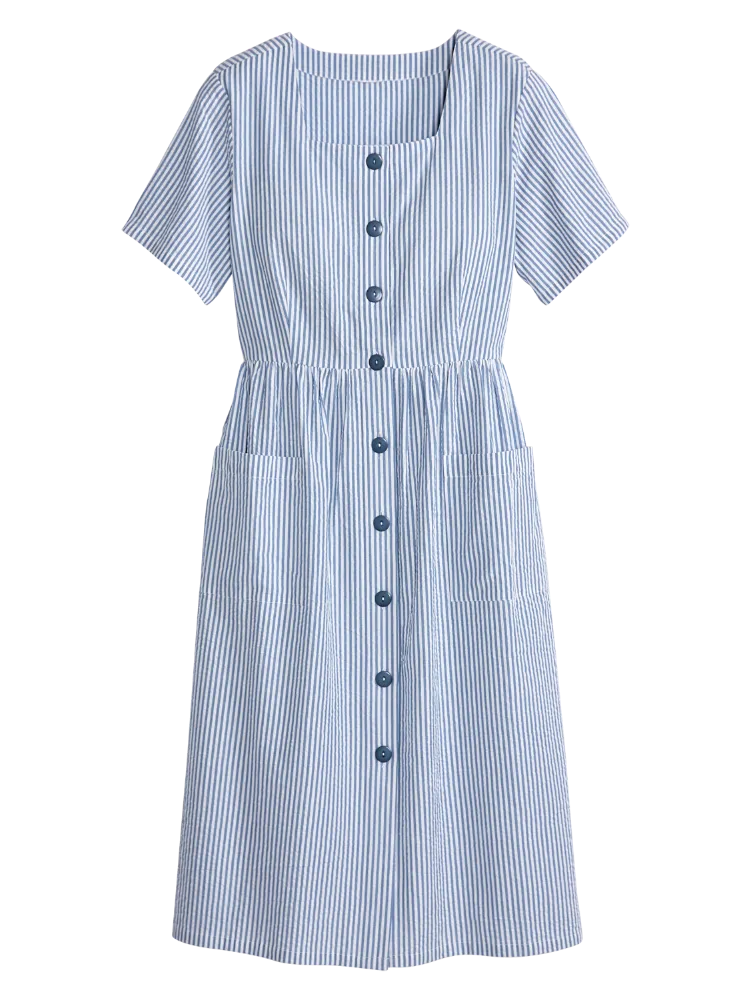 Button-Front Seersucker Dress