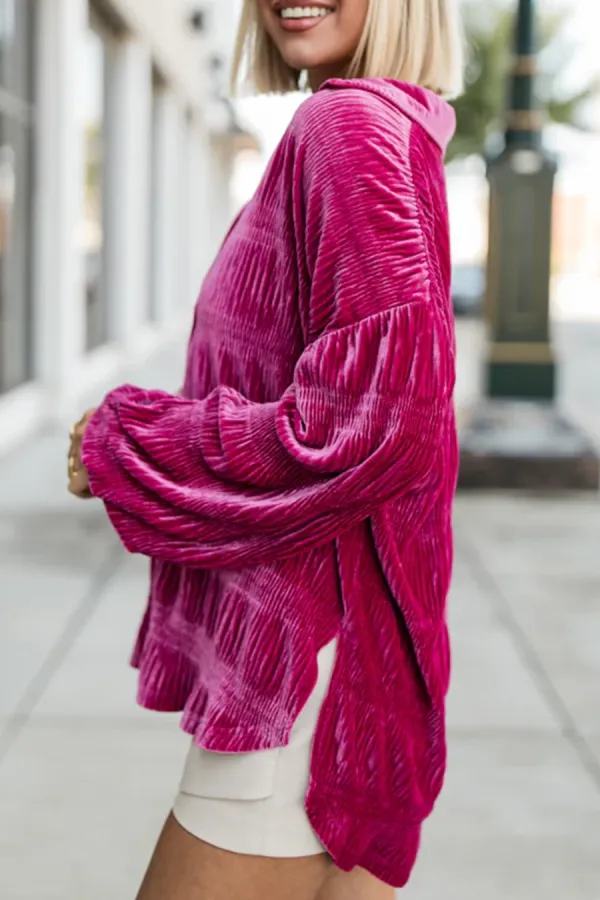 Berry Velvet Button Front Shirt