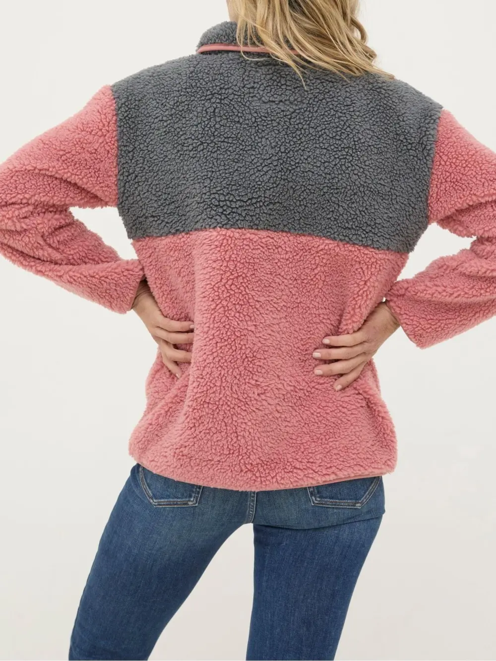 Pink Half Neck Quarter Button Fleece