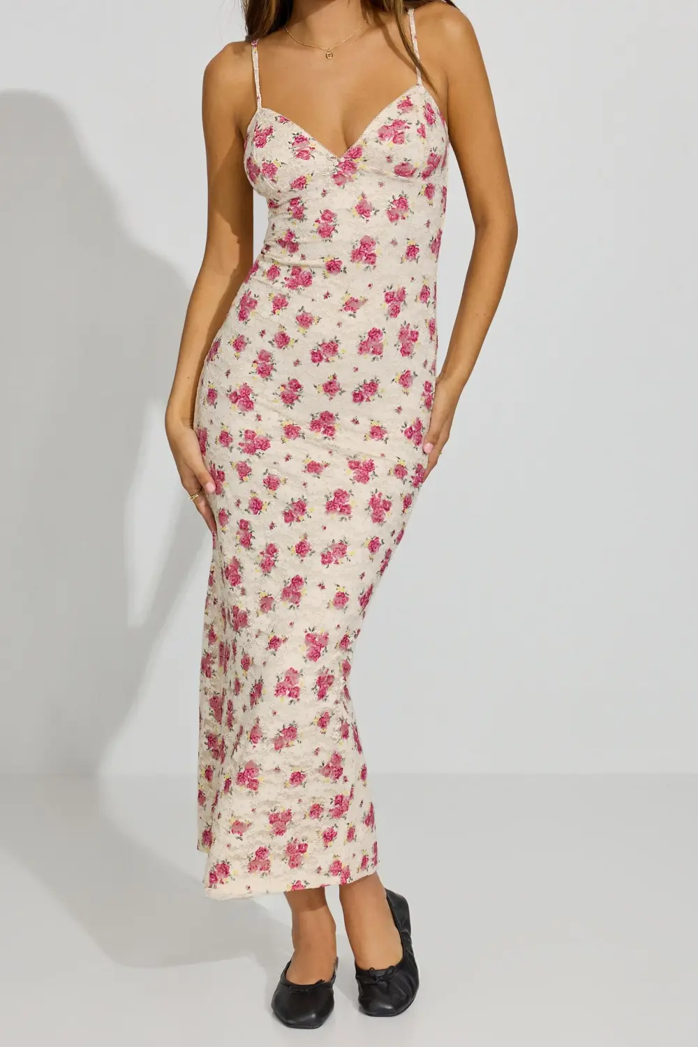 Lace Open Back Floral Maxi Dress