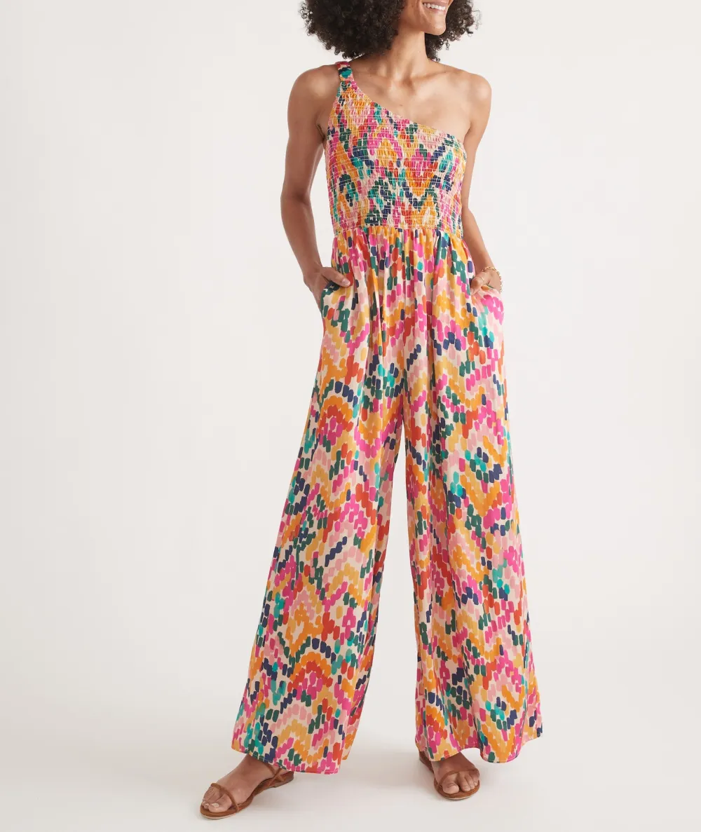 One-Shoulder Floral Print Jumpsuit