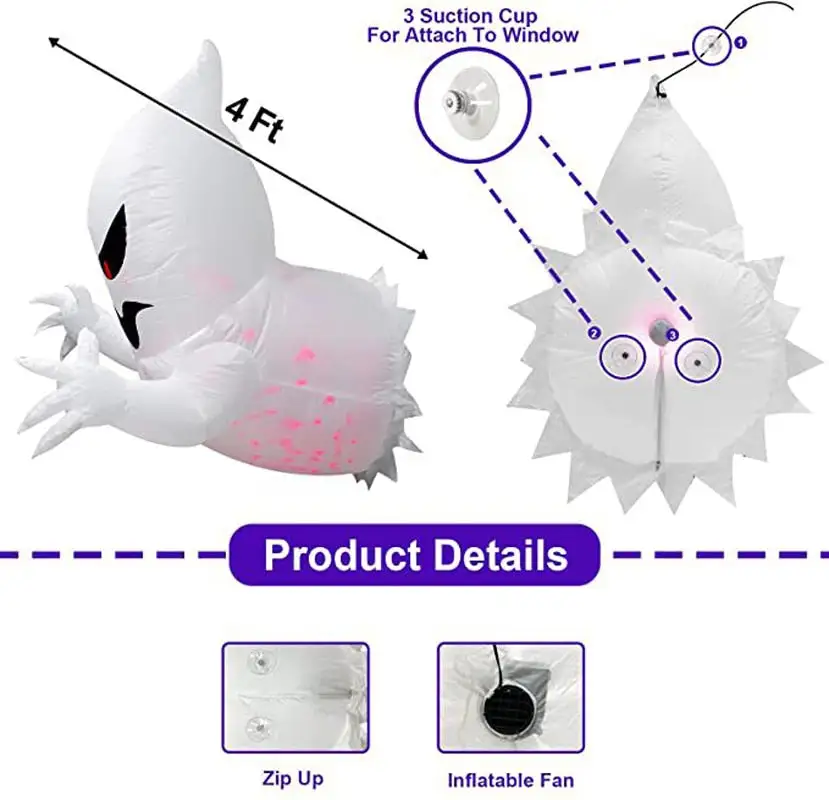 1.4m Halloween Inflatable Ghost Horror Window Ghost Foldable Glowing Balloon Outdoor Courtyard Garden Decoration Fun Party Tool