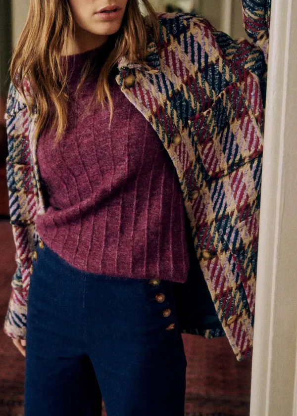 Pink Blue Check Checked Coat With Classic Collar