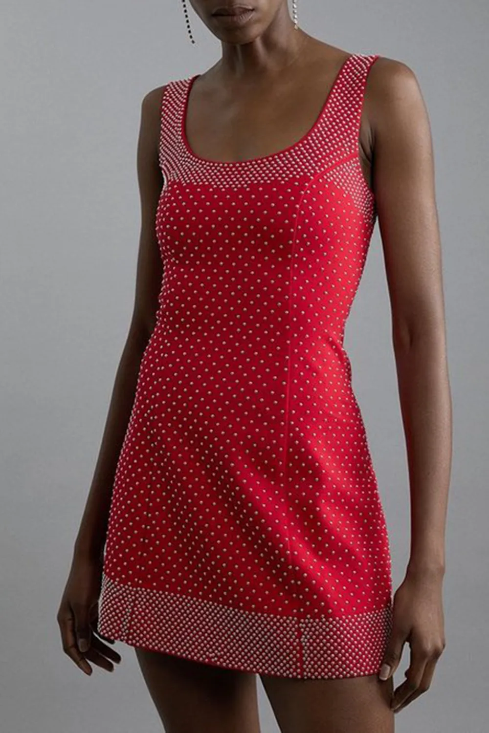 Studded Non-Stretch Jersey Mini Dress