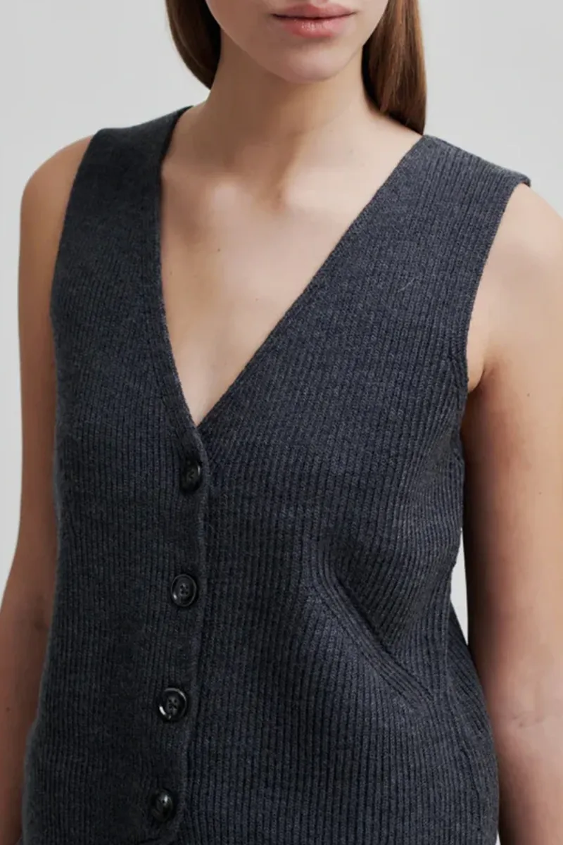 Grey V-Neck Buttoned Knit Waistcoats
