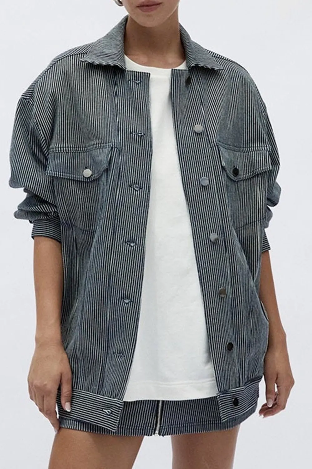 Navy Classic Loose Daily Pocket Jacket