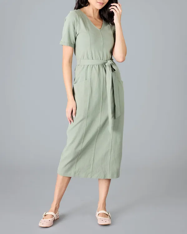 Slight Stretch V Neck Midi Dress