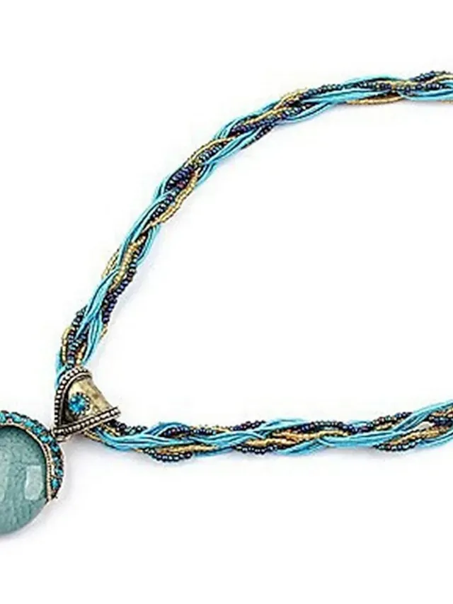 Women's Bohemian Necklace Vintage Sweater Chain Ethnic Style Rice Beads Woven Archaistic Outdoor Geometry Necklace