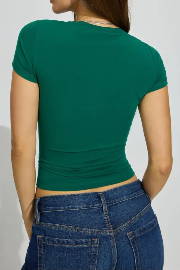 Green Short Sleeve Fitted Crop Tee