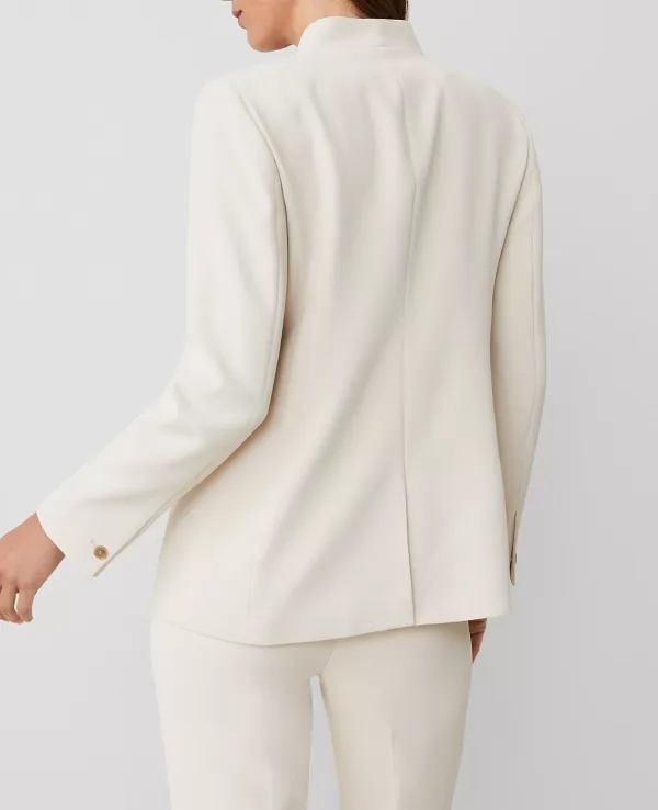 The Long Collarless Blazer In Fluid Crepe