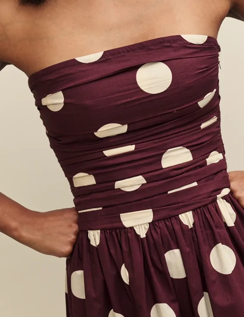 Brown Spot Print Bandeau Midi Dress