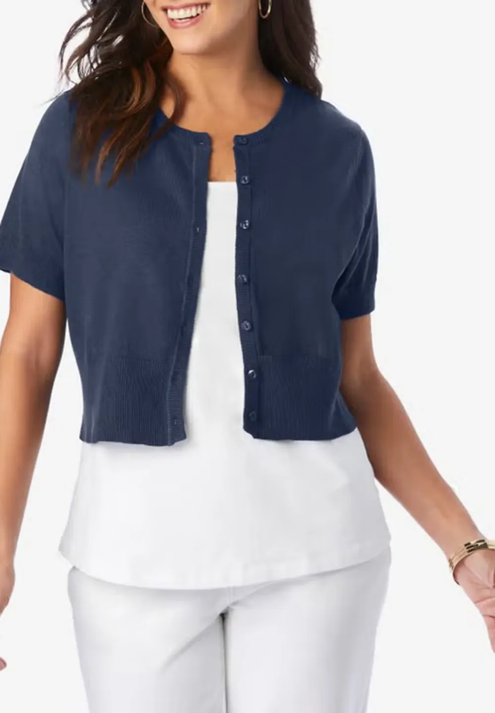 Solid Color Short Sleeved Cardigan