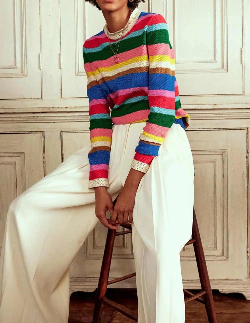 Multicolor Striped Crew - Neck Sweater