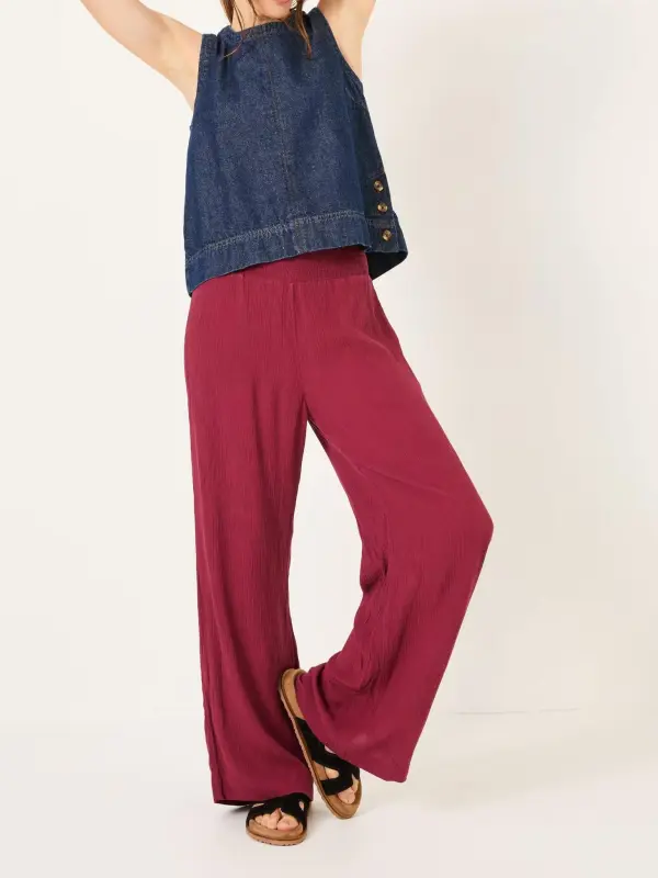 Burgundy Red Wide Leg Trousers