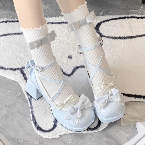 Bow Detail Thick Sole Strap Low Heel Shoes
