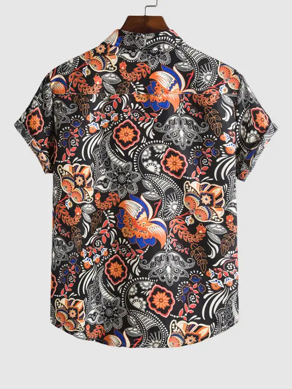 Men'S Paisley Print Short Sleeve Shirt Shorts Set