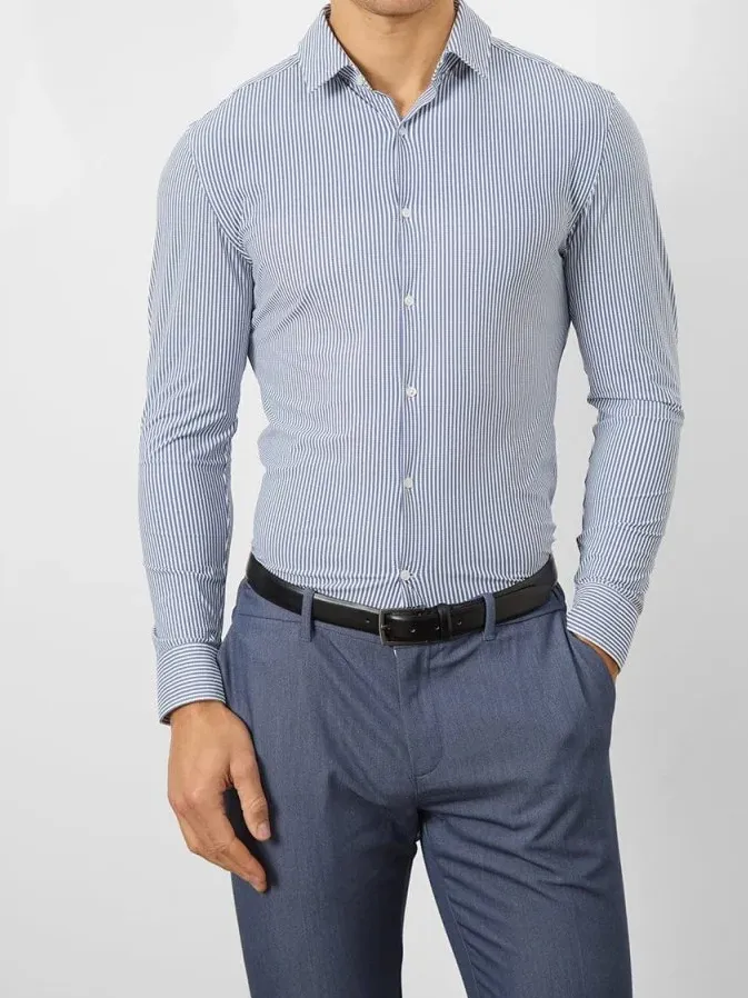 Navy Stretch Formal Comfortable Business Blouse