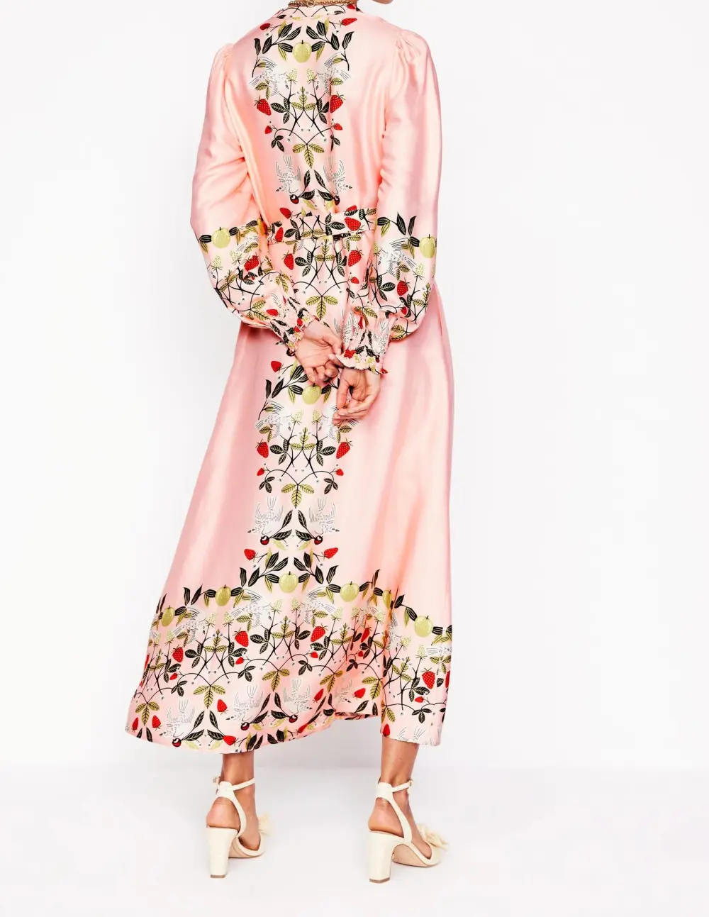 Pink Floral Collarless Shirt Dress