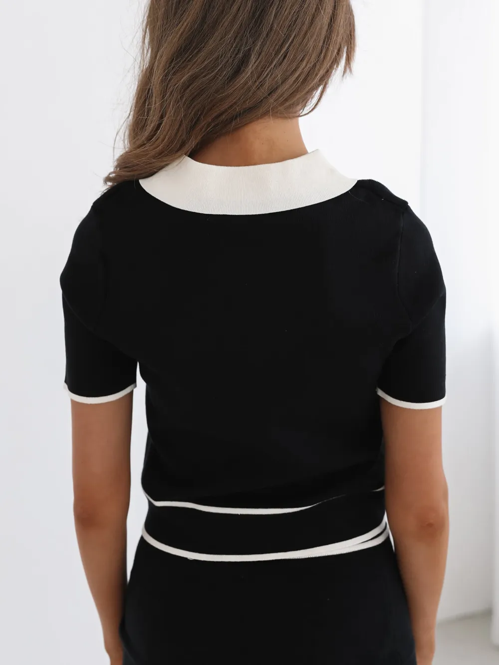 Black Multi Short Sleeve Knit Top