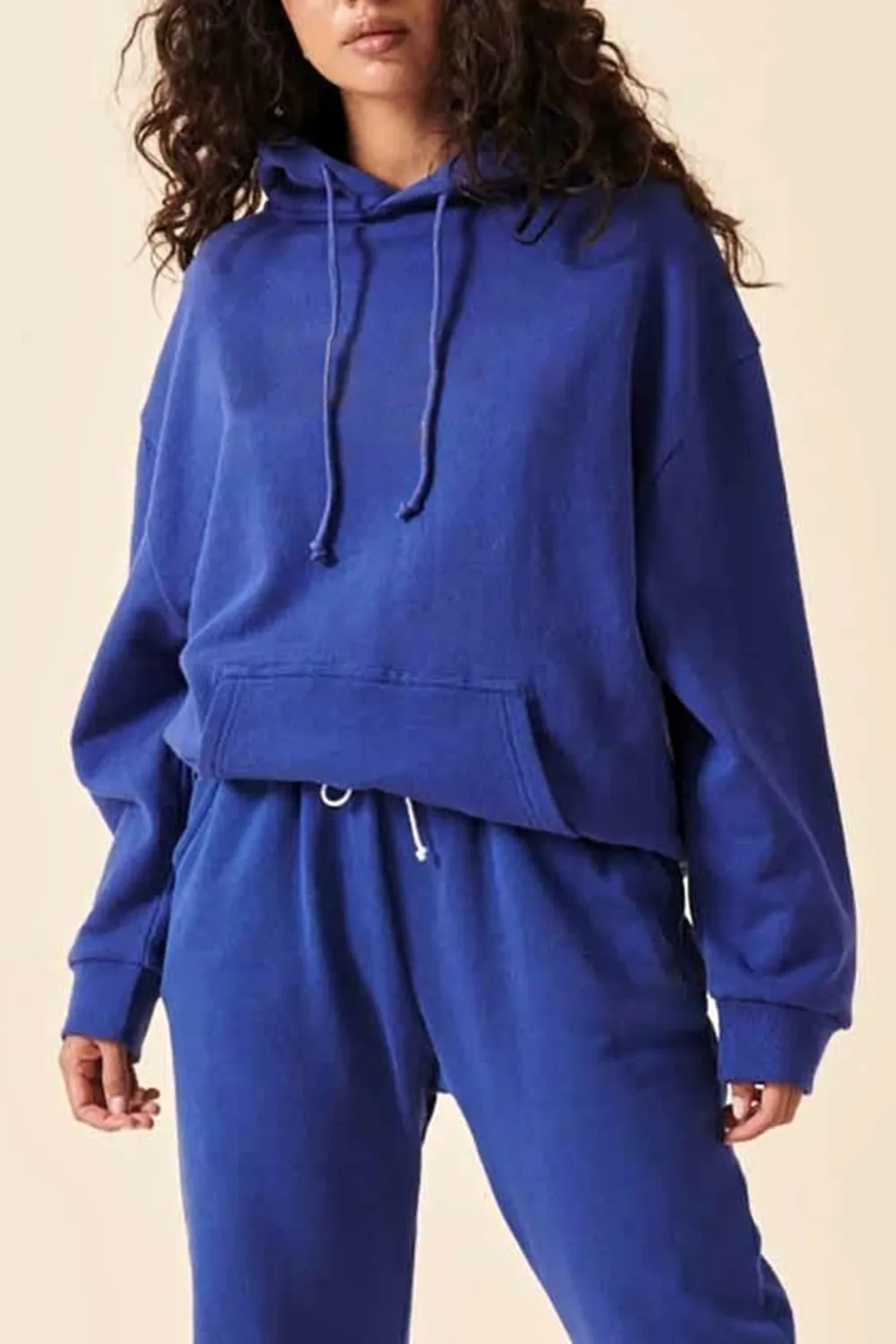 Simlple Daily Breathable Blue Loose Hoodie
